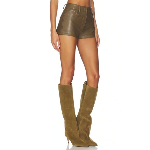 Norma Kamali High Waist Jean Short in Bark Small New Womens Vegan Faux Leather - Picture 3 of 16